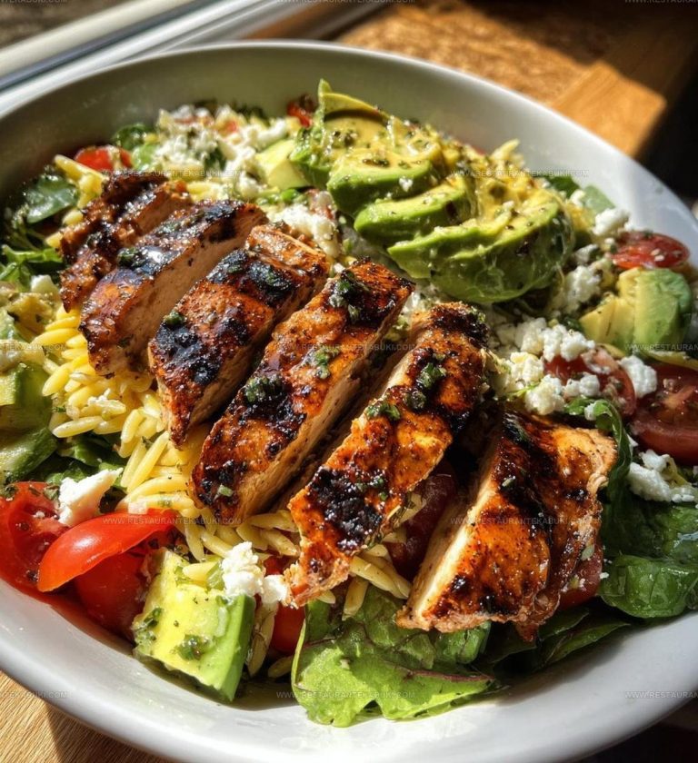 9204798 Grilled Lemon Herb Chicken Avocado Orzo Salad Recipe