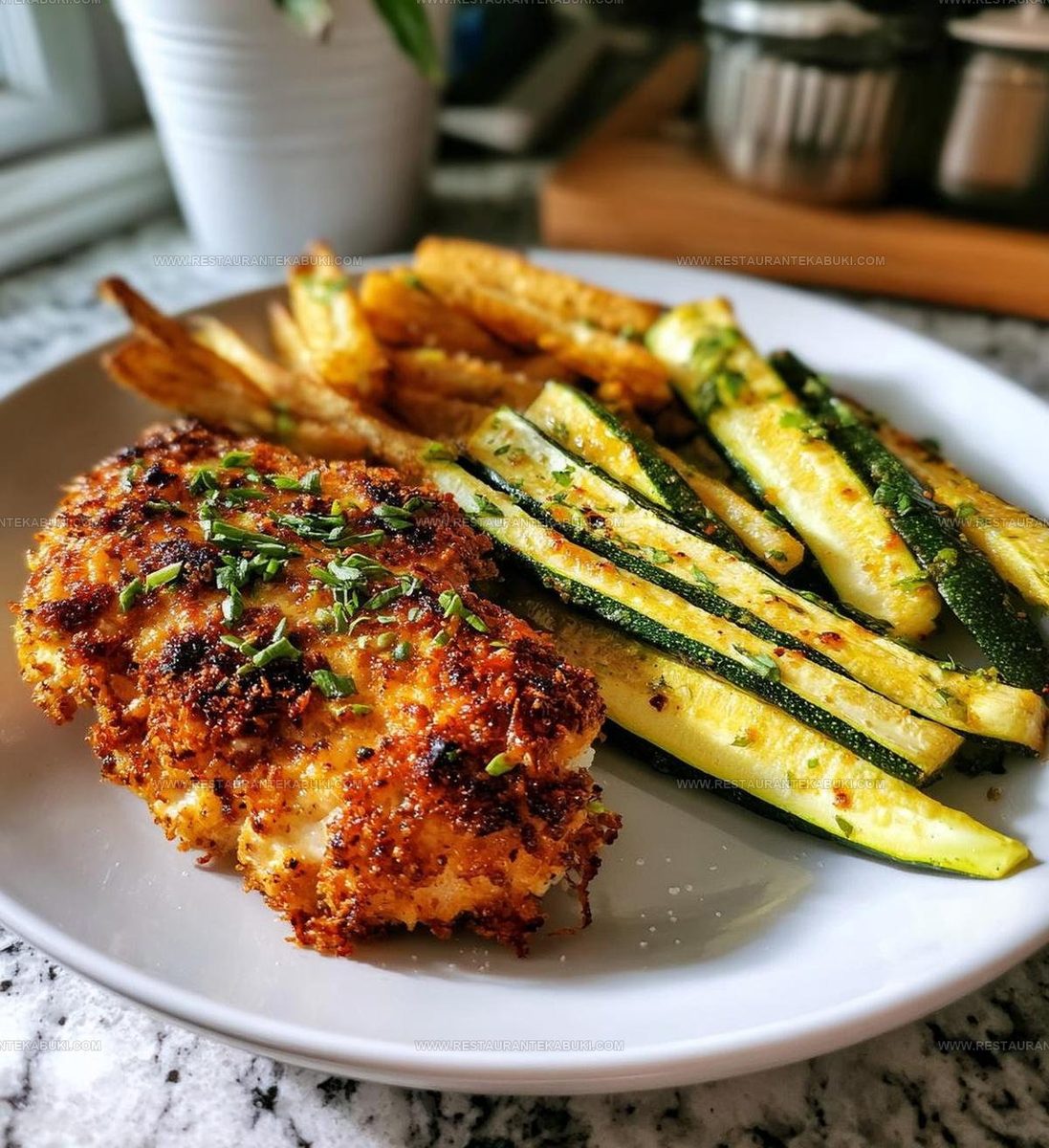 6207881 Parmesan Crusted Chicken With Zucchini Fries Recipe